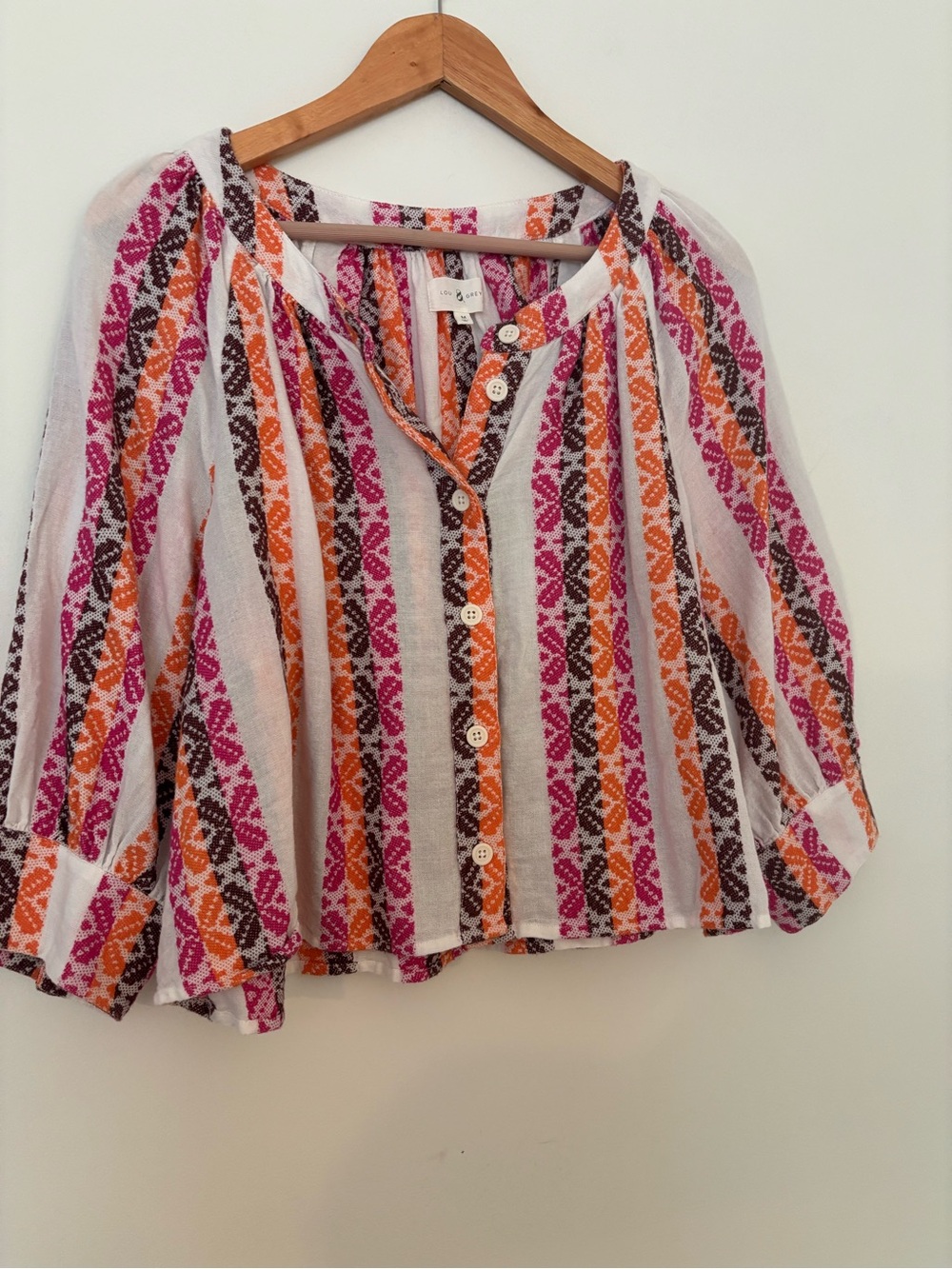 Lou & Grey Button-Down Blouse in Pink, Orange & Brown Stripes